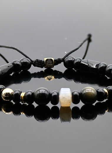 Brazalete de Obsidiana, Hematita,  Ágata y Labradorita