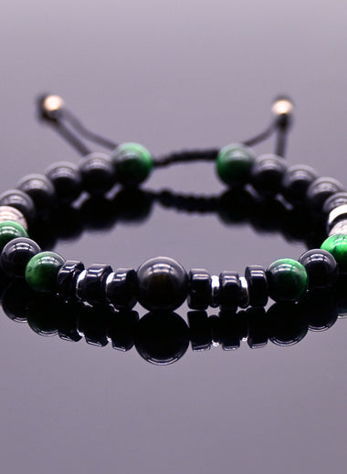 Brazalete de Obsidiana, Ojo de Tigre Verde y Rutilo