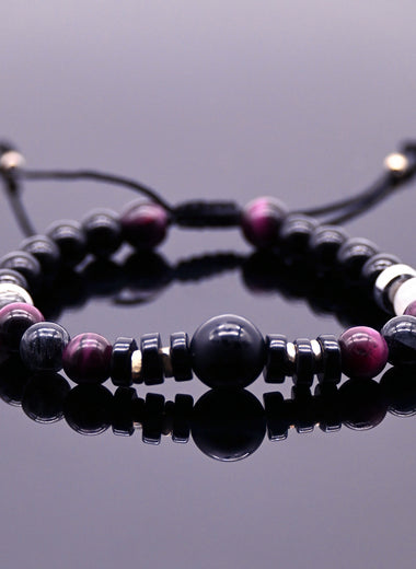 Brazalete de Obsidiana, Ojo de Tigre Purple y Rutilo