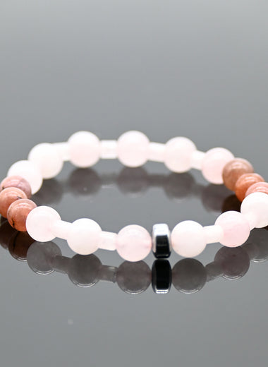 Brazalete de cuarzo rosa y cornalina